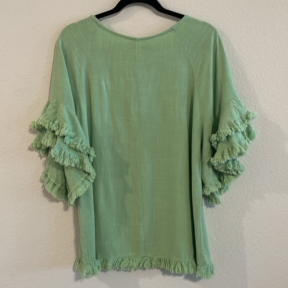 Umgee Women’s Tunic Medium Green Linen Cotton Blend Longline Oversized Tiered - Picture 5 of 15